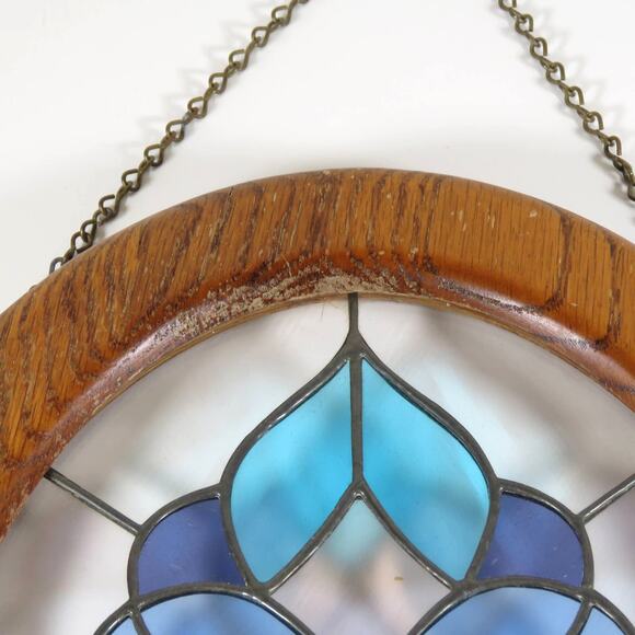 Stained Glass Window Wall Decor Geometric Design Blue Crystal Beveled  14"x10" - Picture 4 of 16